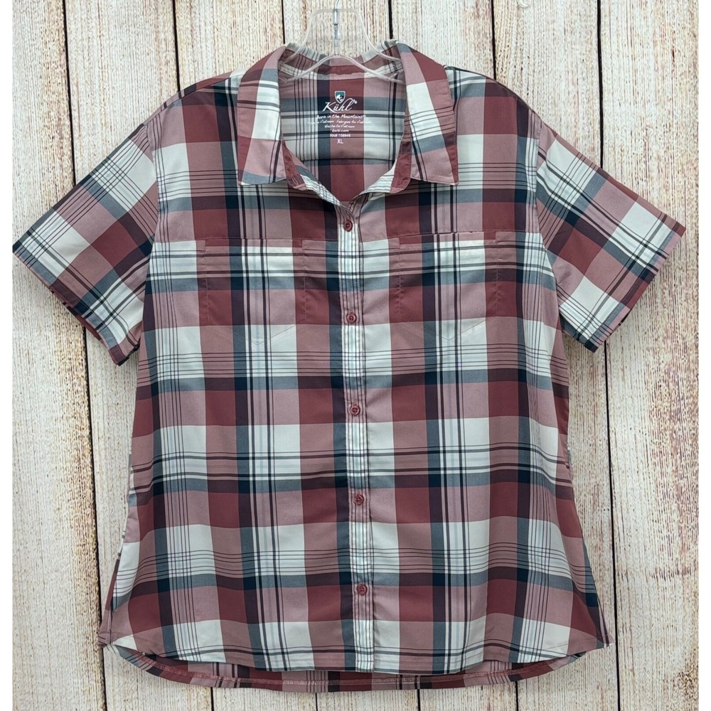 Kuhl Camp Shirt Men's Size XL Mountain Grown Red Plaid Short Sleeve Button Up